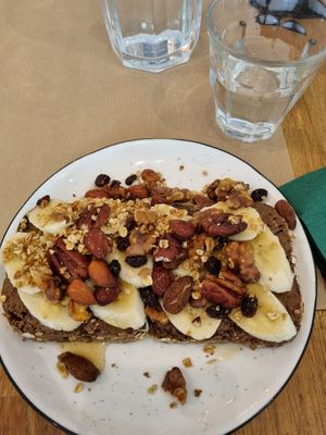 Banana toast, with amazing almond butter at Paper Plane in Nice