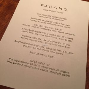 vegan menu at Farang in Stockholm