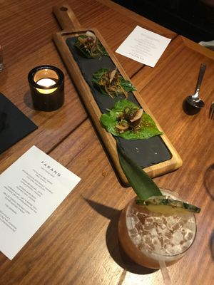 Shows first dish on the vegan menu at Farang in Stockholm