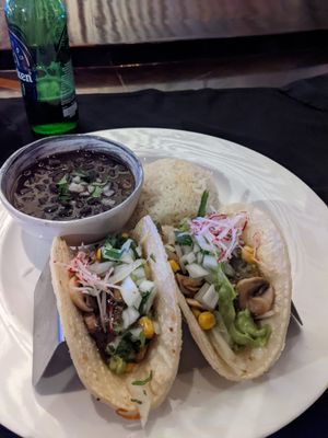 Vegan tacos, rice and beans at Aria Hotel - Julian Serrano Tapas in Las Vegas