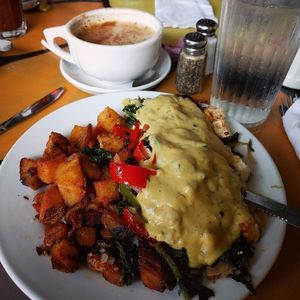 Vegan Tofu Benedict with Potatoes at Pick Me Up Cafe in Chicago