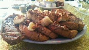 Vegan banana pecan french toast at Pick Me Up Cafe in Chicago