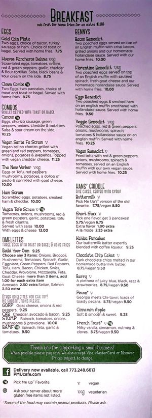 Menu 2 at Pick Me Up Cafe in Chicago