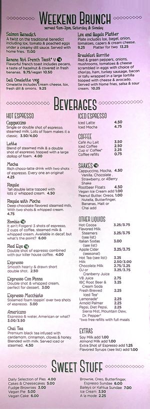 Menu 3 at Pick Me Up Cafe in Chicago