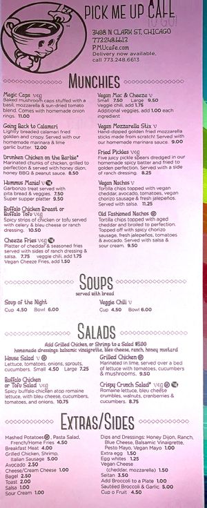 Menu 4 at Pick Me Up Cafe in Chicago