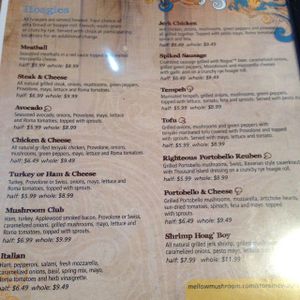 hoagie menu at Mellow Mushroom  in Newport News