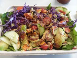 Avo Loco as a salad bowl. With vegan dressing I requested.  at Organically Twisted in Naples