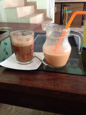 Americano with soy milk and cinnamon and Papaya shake with tahini ?   at Gallery House of Hummus in Koh Phangan