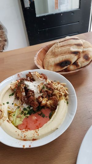 Hummus with deep-fried Cali flower topping at ManaMana in Amsterdam