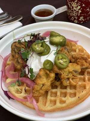Ck’n (oyster mushroom) & Waffles  at Veg Cafe in Sacramento