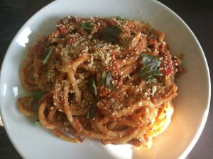 Mushroom impossible Bolognese at Veg Cafe in Sacramento