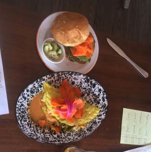 vegan crepe and vegan burger at Veg Cafe in Sacramento