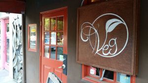 The front door for Veg on J Street. The restaurant is upstairs, above Thai Basil at 25th and J. at Veg Cafe in Sacramento