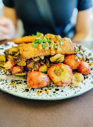 The almighty Oktoberfest Plate 🤌🏼  at Veg Cafe in Sacramento