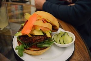 Falafel burger at Veg Cafe in Sacramento