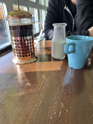 French press coffee with oat milkk  at Veg Cafe in Sacramento