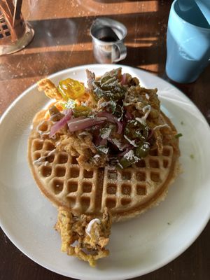 Chikn and waffles  at Veg Cafe in Sacramento