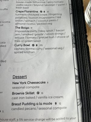 Portion of the menu showing the items I ordered   at Veg Cafe in Sacramento