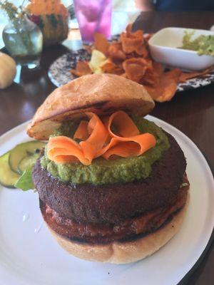 Falafel burger was GOOD! Vegan bread good also  at Veg Cafe in Sacramento