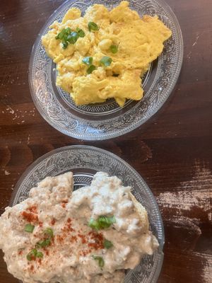 Biscuits and gravy and just egg  at Veg Cafe in Sacramento