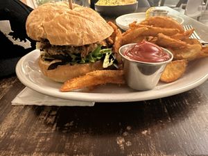 Burger and friess  at Veg Cafe in Sacramento