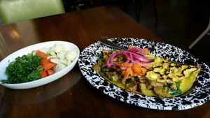 Savory Crepe and steamed veggies at Veg Cafe in Sacramento