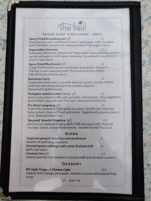 Menu on 11.11.21 at Thai Basil Restaurant in Sacramento