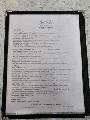 Menu on 11.11.21 at Thai Basil Restaurant in Sacramento