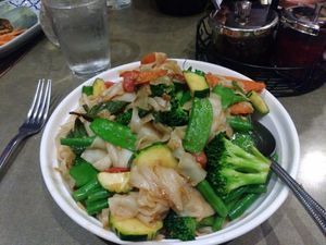 Drunken Noodle sans spice! at Thai Basil Restaurant in Sacramento