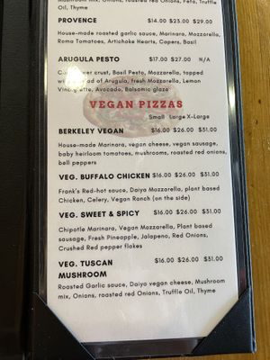 Vegan Pizza Section  at OV Pizza and Pints in Oro Valley