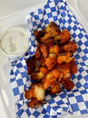 Buffalo Cauliflower wings & vegan ranch  So good!! Perfect amount of spiciness & crispiness at Pizza Classics in San Antonio