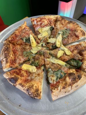 Medium pizza with one slice missing ( I was really hungry and ate it  before the photo was taken )  at Pizza Classics in San Antonio