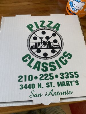 To go boxes available for free for your pizza leftovers   at Pizza Classics in San Antonio