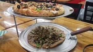 Vegan, gluten on bottom, vegan veggie on top at Pizza Classics in San Antonio
