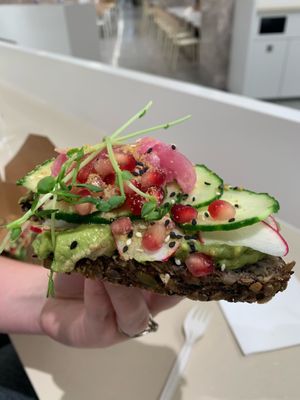 Avocado toast  at Kupfert & Kim - Brookfield Place in Toronto