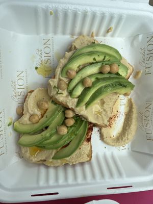 Hummus and avocado toast!   at Chocolate Fusion Cafe in La Fortuna