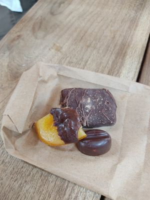 The three chocolates we tried: snickers, coffee and dipped orange at Chocolate Fusion Cafe in La Fortuna