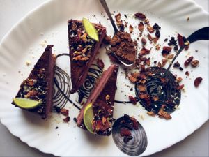 Raw vegan chocolate and cherries cheesecake  at VegeFreque   in Koh Phangan