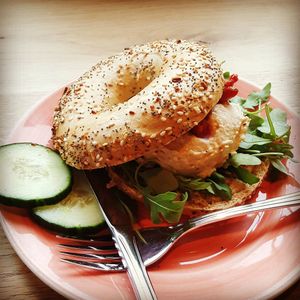 Hummus,sundried tomato and arugula bagel at Bagels & Beans - Schouwburgplein in Rotterdam