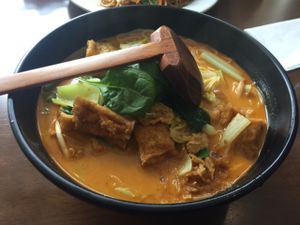 Rafflesia Laksa (spicy noodle soup) at Mee and I in Cambridge