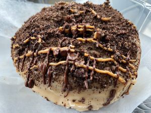 peanut butter and chocolate donut at Vegan Treats Bakery in Bethlehem