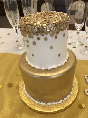 Golden anniversary cake at Vegan Treats Bakery in Bethlehem