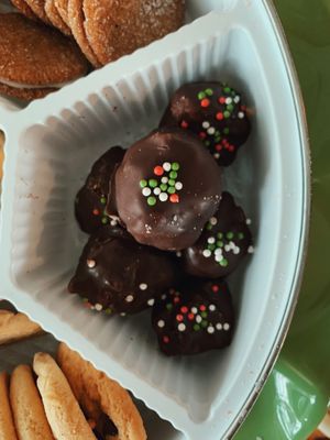 chocolate covered peanut butter rice balls at Vegan Treats Bakery in Bethlehem