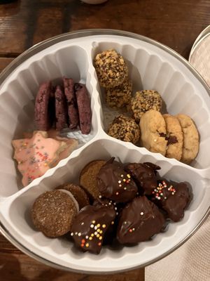 Holiday cookie assortment in a great tin  at Vegan Treats Bakery in Bethlehem