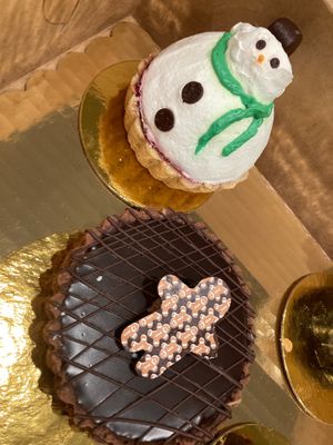 hazelnut tart and snowman cherry pie at Vegan Treats Bakery in Bethlehem