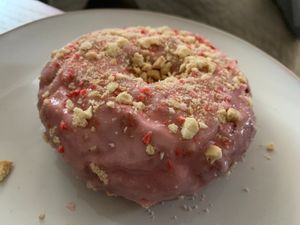 Strawberry Crumble Doughnut at Vegan Treats Bakery in Bethlehem