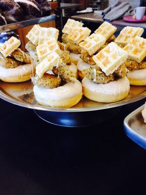 Chik'n and waffle doughnut!!! at Vegan Treats Bakery in Bethlehem