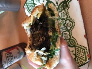 Lentil burger  at Made with Laf in Bratislava