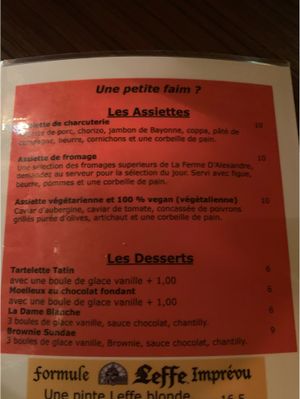 Menú  at L'Imprevu Cafe in Paris