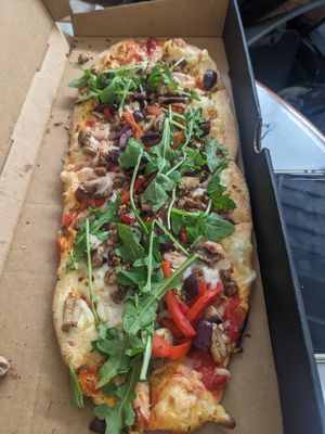 Meatless sausage, veg cheese, peppers, shrooms, olives at IAD - &pizza - CC in Dulles